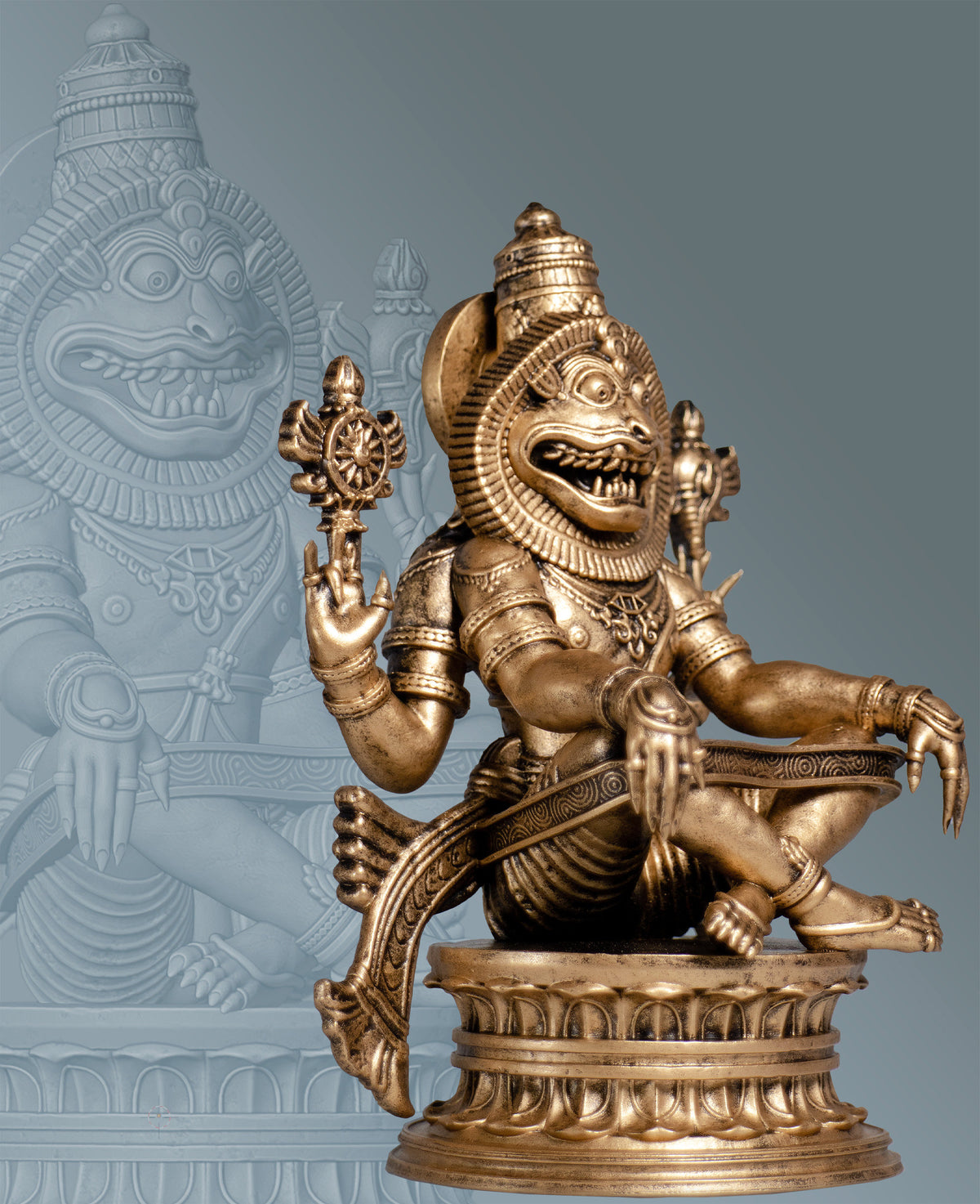 Sri Ugra Narasimha Statue, Yoga Lakshmi Narasimha, Lord Vishnu's 4-th Incarnation. (Handmade, UV-resin)