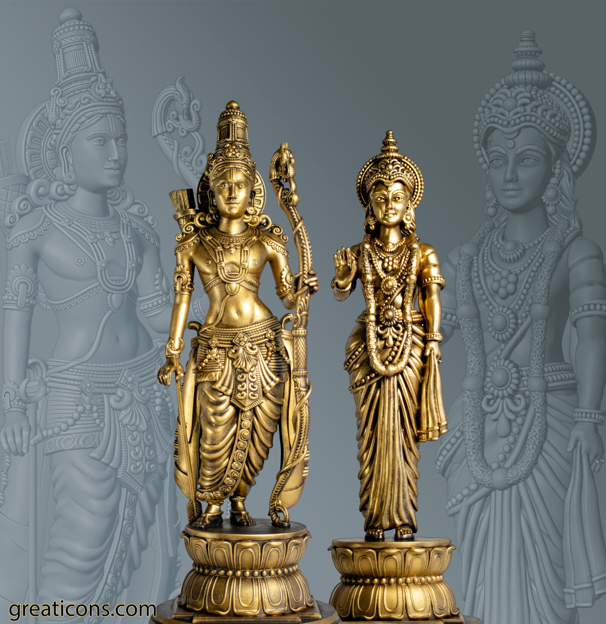 Lord Ram & Sita Mata (bundle) Statues, Main Deities in Ramayana Epic. (Handmade, UV-resin)