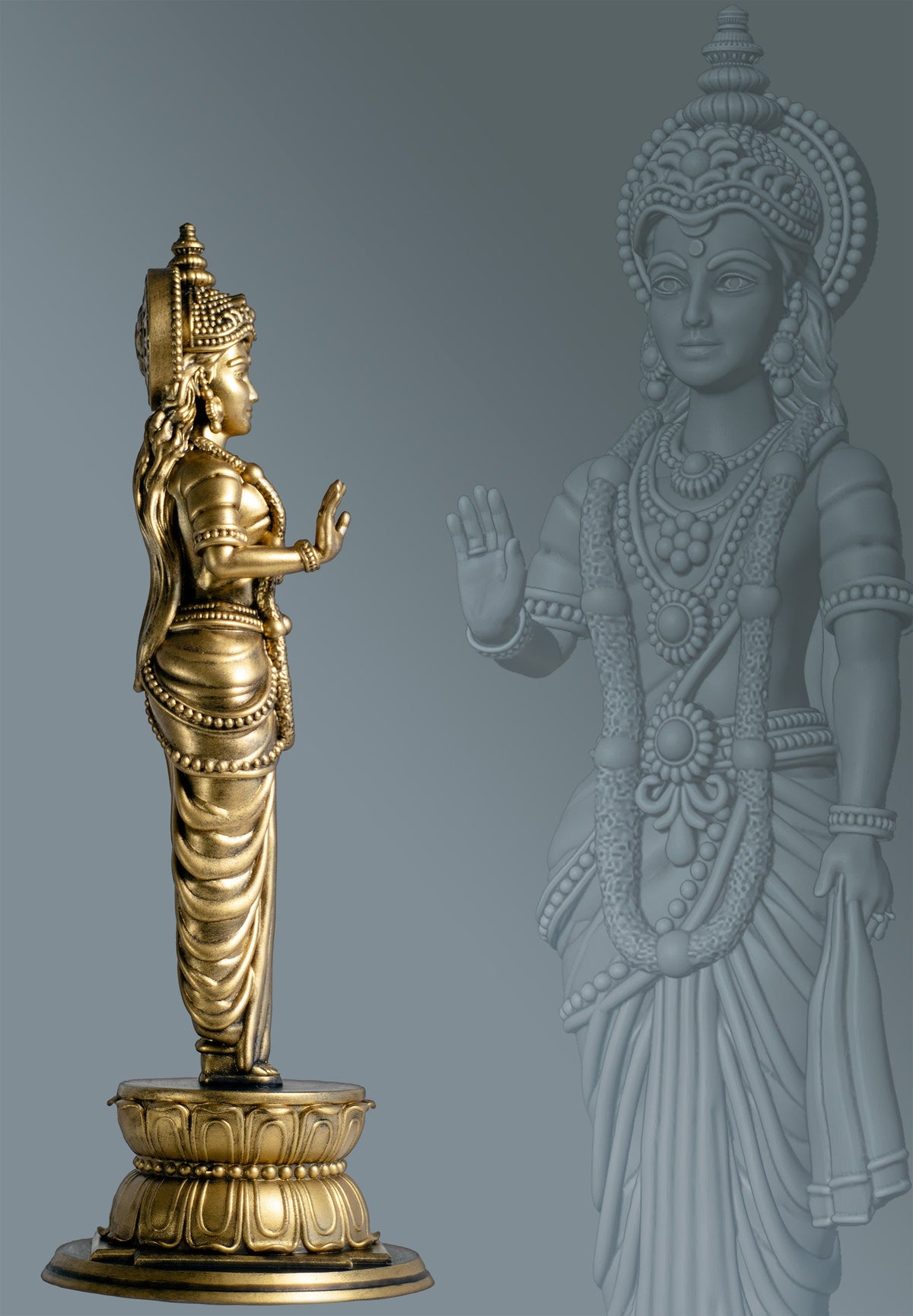 Statue de Shri Sita, épouse du Seigneur Ram dans l'épopée du Ramayana. Avatar de la déesse Lakshmi. (Faite à la main, résine UV)