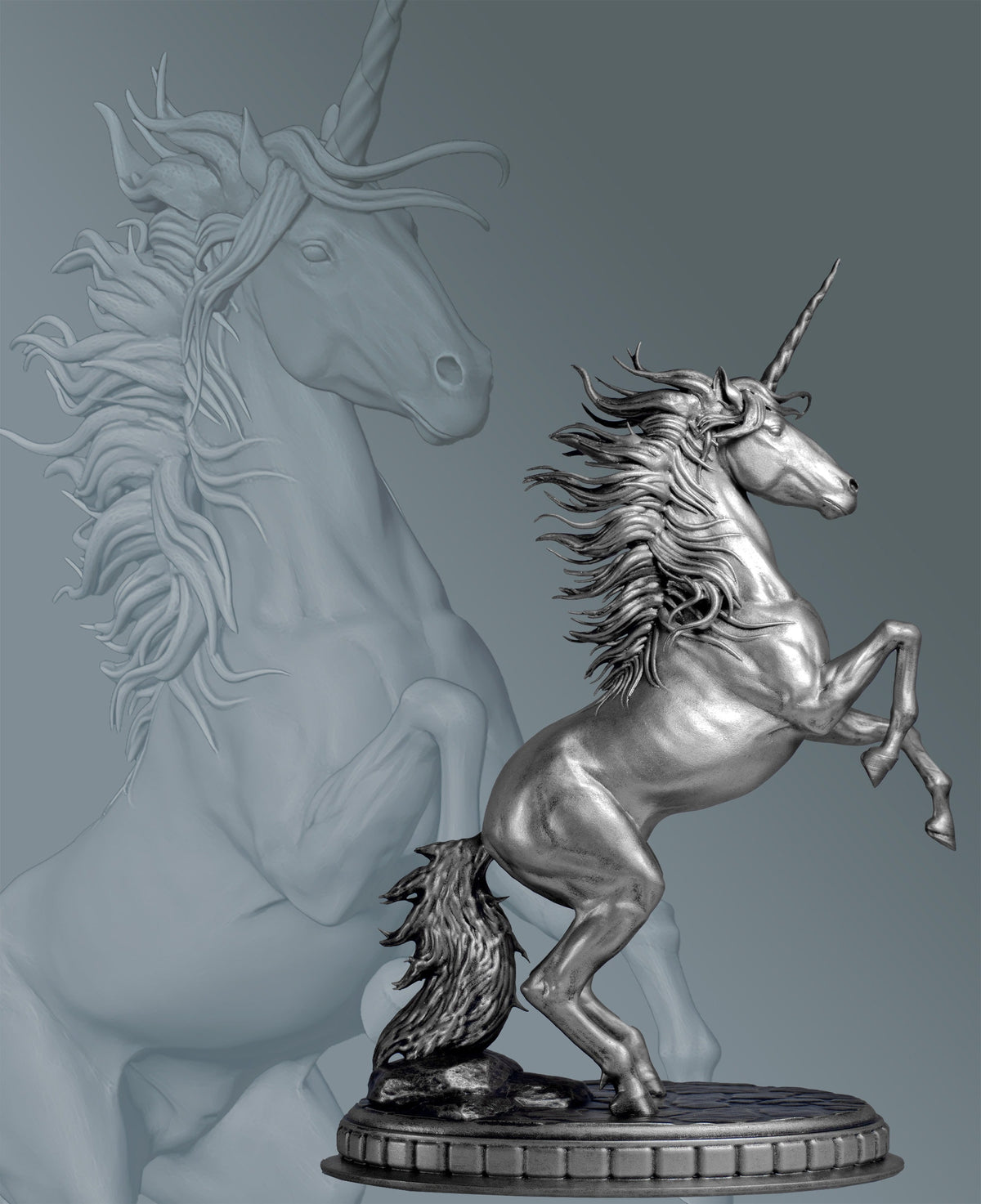 Unicorn (Monoceros) Statue, Mythical Beast in Ancient Europe, India, Babylon, China. (Handmade, UV-resin)
