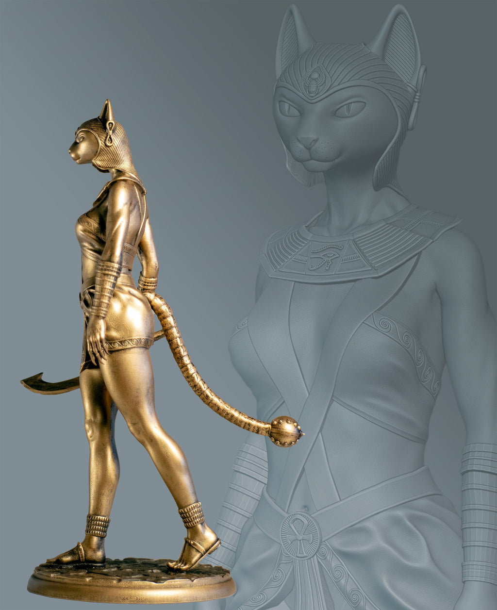 Statue de Bastet (Bast), déesse égyptienne antique de la beauté, de la fertilité, de la musique et des arts. (Fait main, résine UV)