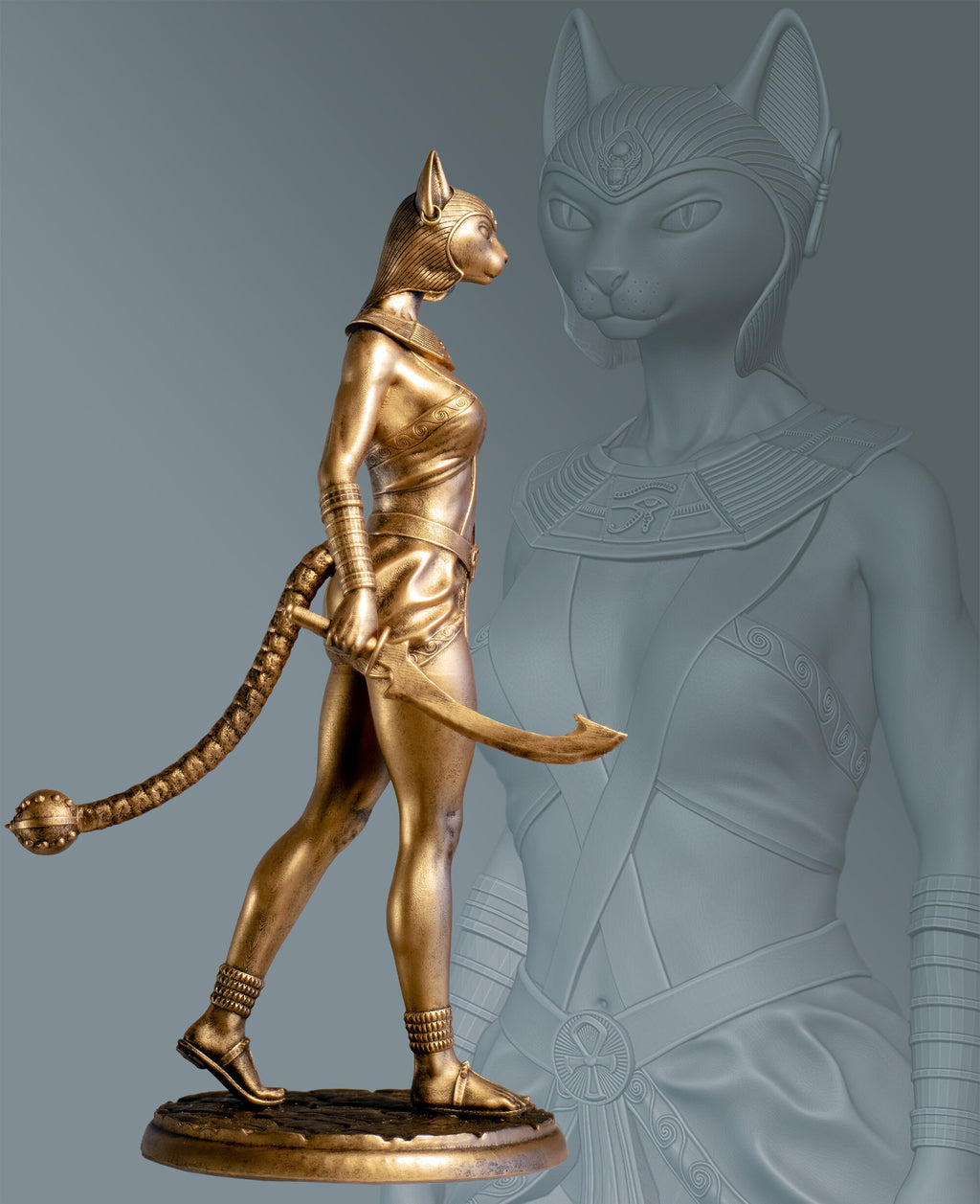 Statue de Bastet (Bast), déesse égyptienne antique de la beauté, de la fertilité, de la musique et des arts. (Fait main, résine UV)