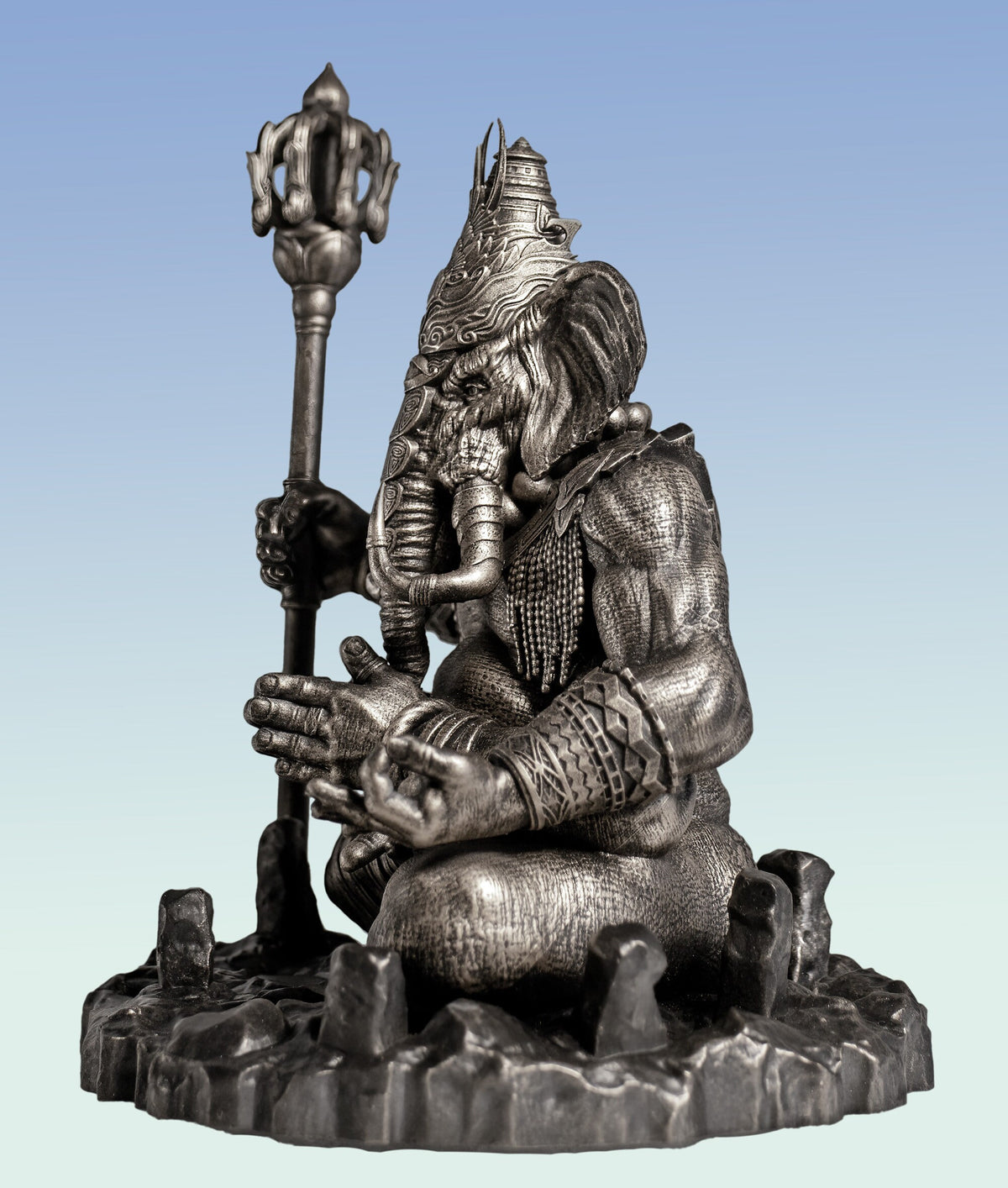 Statue of the Ascetic Lord Ganesha in Yoga Meditation. (Handmade, UV-resin)