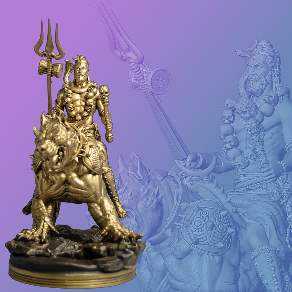 Lord Bhairava Statue, Sri Kaal Bhairav, Lord Shiva's Fearsome Form. (Handmade, UV-resin, 2 sizes)