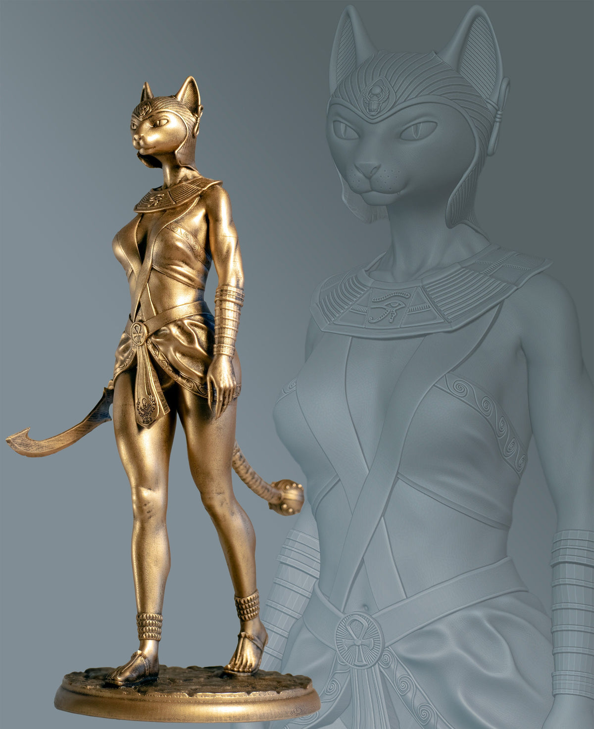 Bastet (Bast) Statue, Ancient Egyptian Cat Goddess of Beauty, Fertility, Music, Arts. (Handmade, UV-resin)
