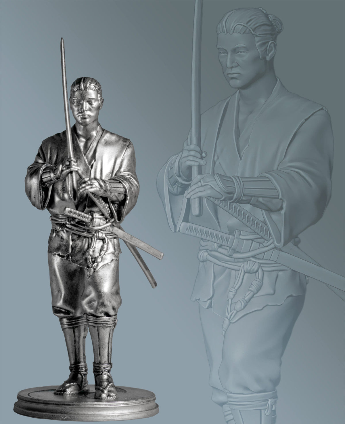 Miyamoto Musashi Statue, the Legendary Warrior Swordsman, Inspiring Historical Figure for Many Generations. (Handmade, UV-resin)