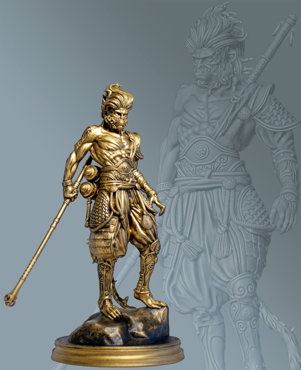 Sun Wukong Monkey King Statue, Feng Shui Buddhist Deity (Handmade, UV-resin)