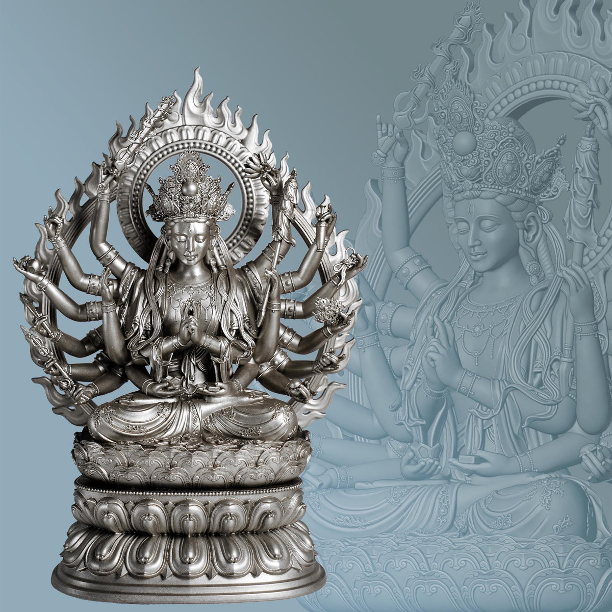 18-armed Cundi Buddha Mother Statue, Female Deity in Mahayana Buddhism (Handmade, UV-resin)