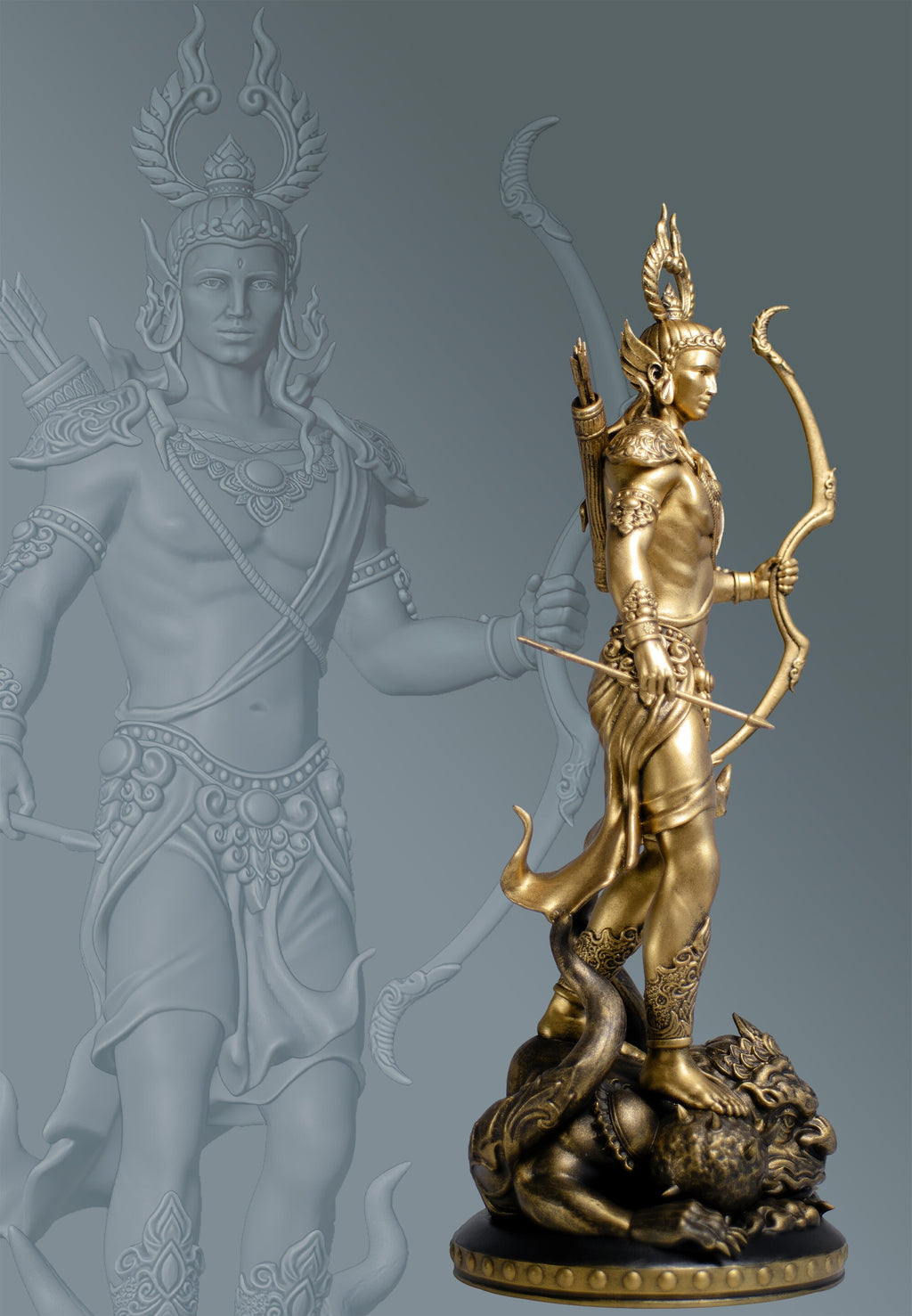 Shri Ram the Demon Slayer, 12" Statue. Rama, Ramar, Raman, Ramachandra. (Handmade, UV-resin)