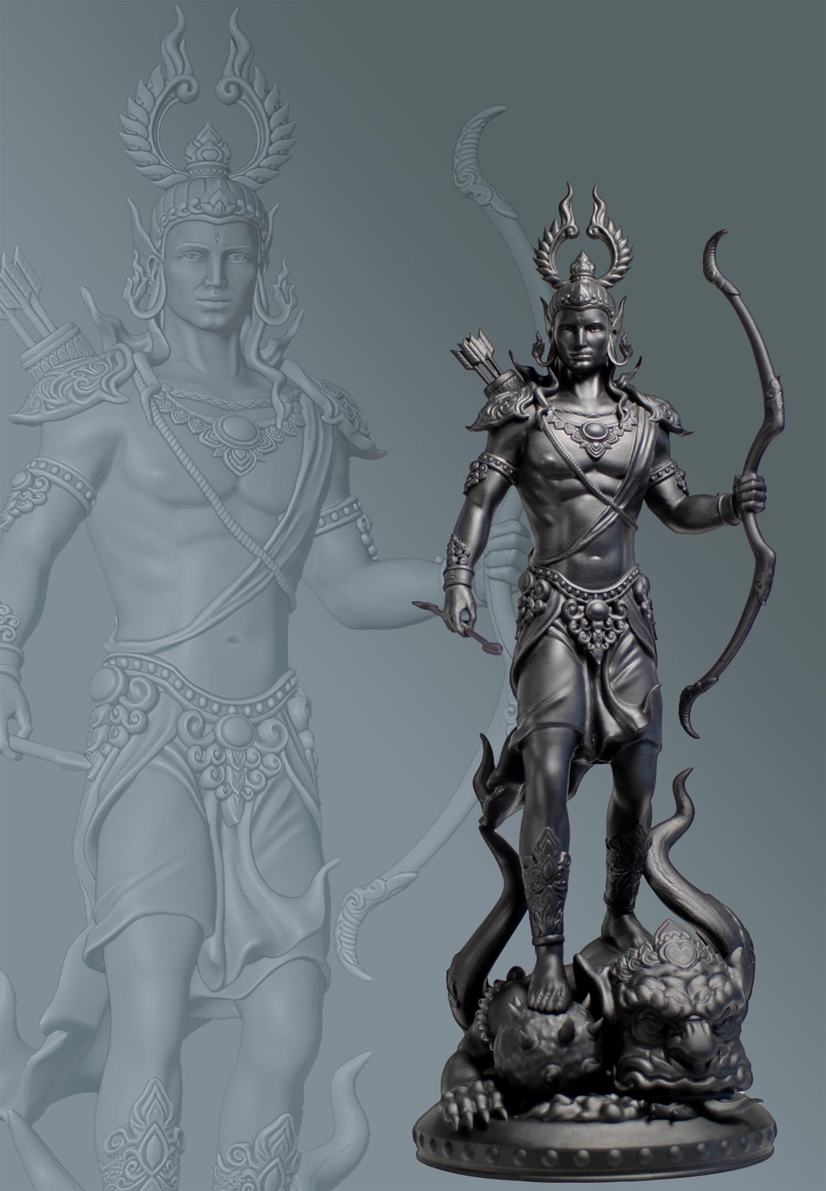 Shri Ram the Demon Slayer, 12" Statue. Rama, Ramar, Raman, Ramachandra. (Handmade, UV-resin)
