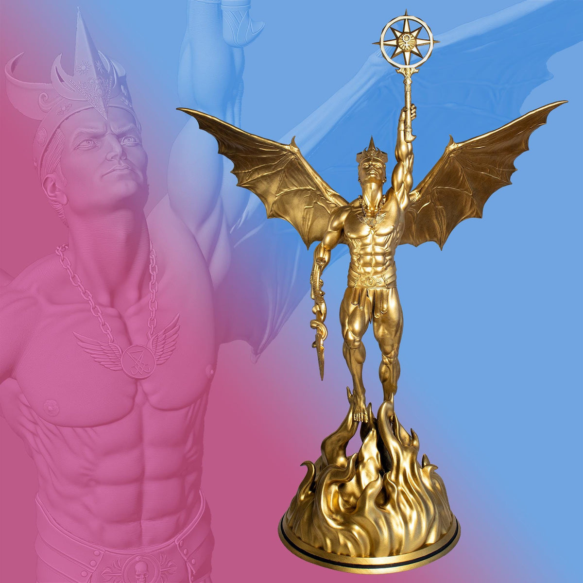 Lucifer Rising Statue, Fallen Angel, Satan, Devil in Christian Theology (Handmade, UV-Resin)