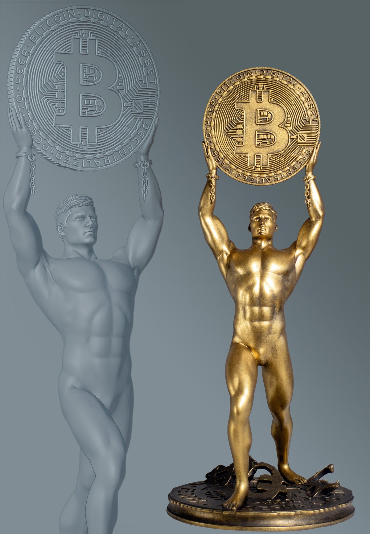 Bitcoin Man Statue, Crypto Digital Gold, Symbol of Financial Freedom. (Handmade, UV-resin)