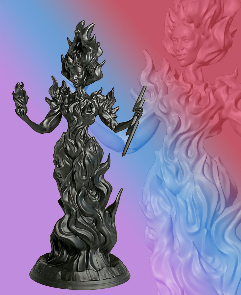 Statue de Madame Pelé, déesse hawaïenne des volcans, du vent, du feu et de la foudre. (Faite à la main, résine UV)