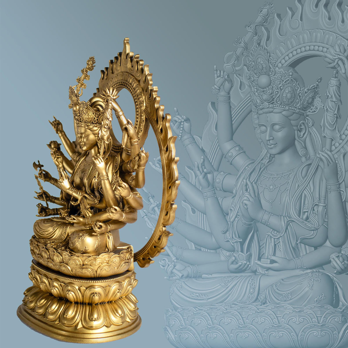 18-armed Cundi Buddha Mother Statue, Female Deity in Mahayana Buddhism (Handmade, UV-resin)