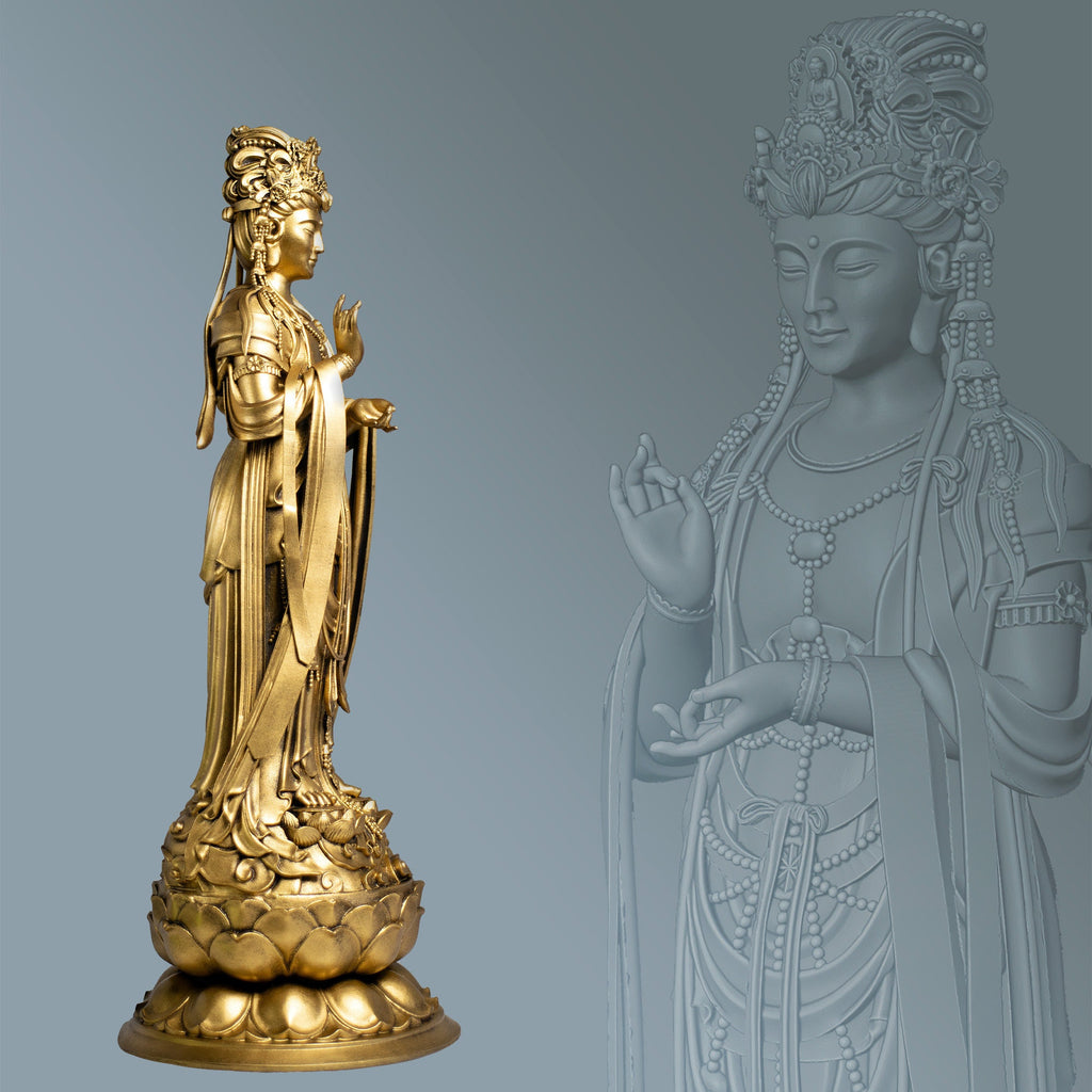 Statue d'Avalokiteshvara. Bouddha éternel Amitabha né de lui-même. Bodhisattva de la compassion Guanyin (fait main, résine UV)
