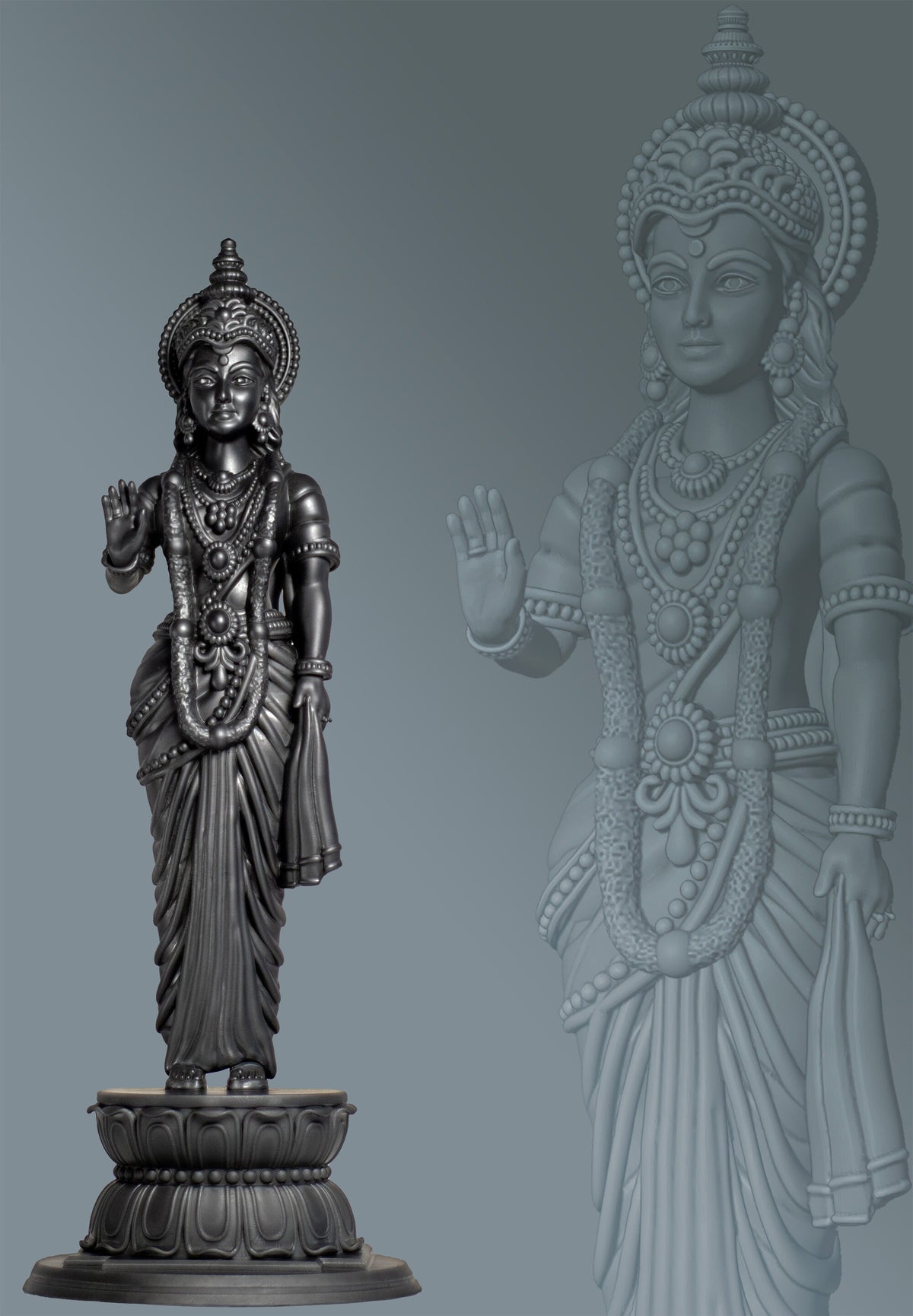 Statue de Shri Sita, épouse du Seigneur Ram dans l'épopée du Ramayana. Avatar de la déesse Lakshmi. (Faite à la main, résine UV)