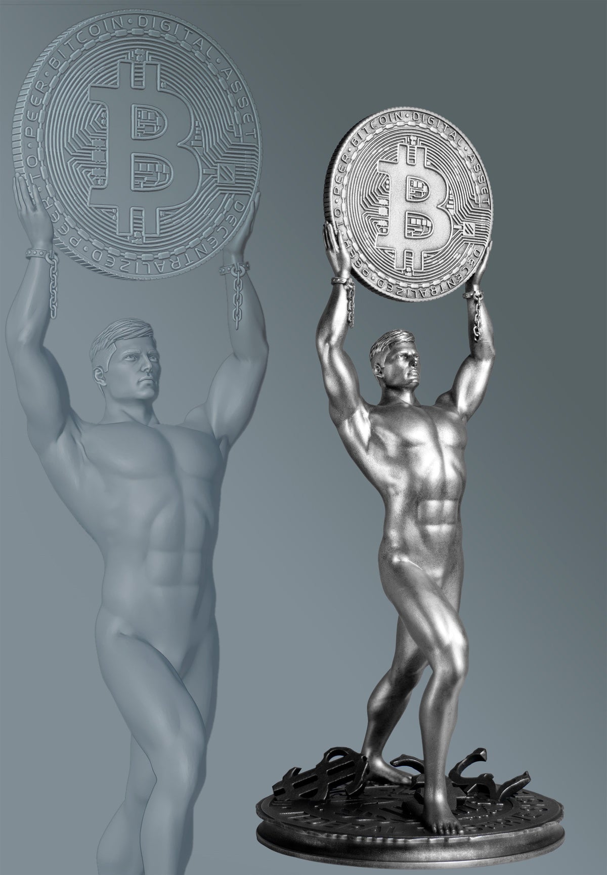 Bitcoin Man Statue, Crypto Digital Gold, Symbol of Financial Freedom. (Handmade, UV-resin)