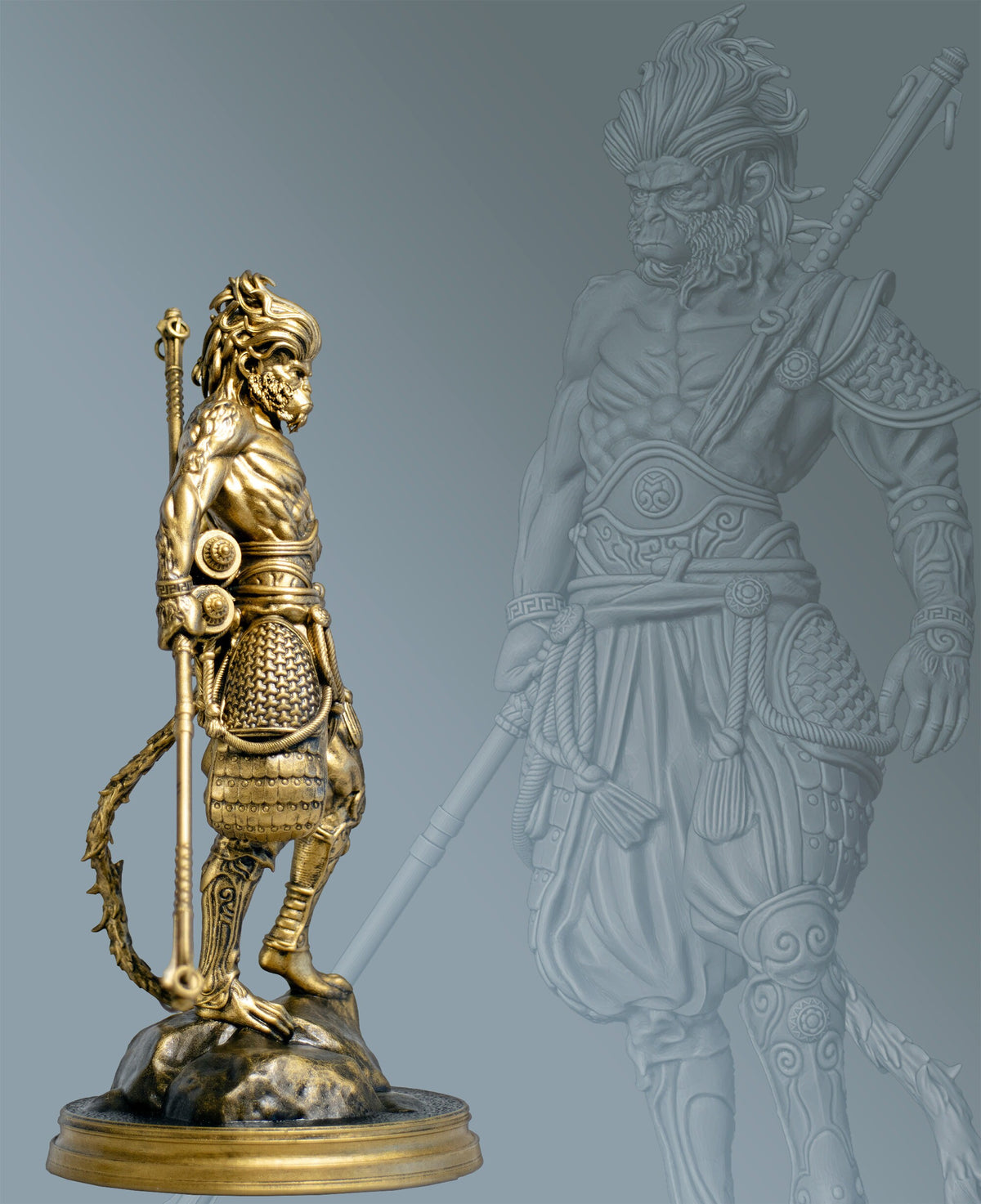 Sun Wukong Monkey King Statue, Feng Shui Buddhist Deity (Handmade, UV-resin)