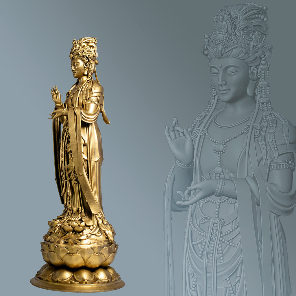 Statue d'Avalokiteshvara. Bouddha éternel Amitabha né de lui-même. Bodhisattva de la compassion Guanyin (fait main, résine UV)