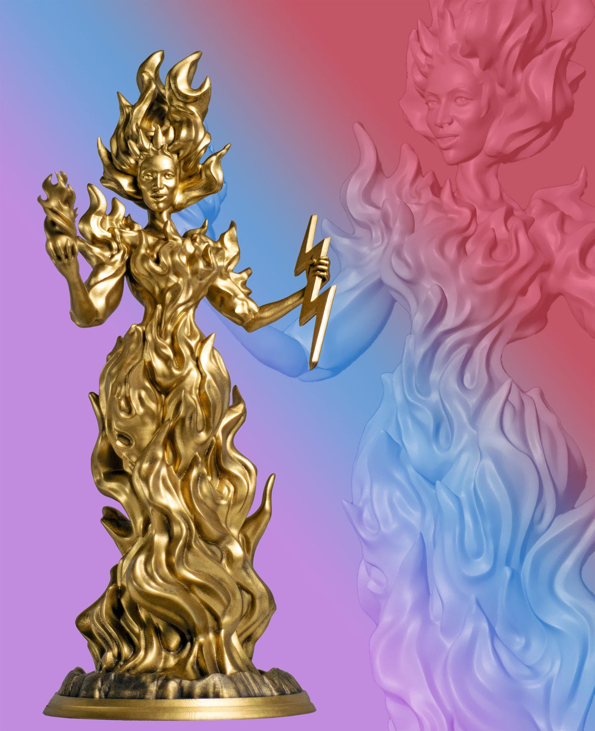 Madame Pele Statue, Hawaiian Goddess of Volcanos, Wind, Fire and Lightning. (Handmade, UV-resin)