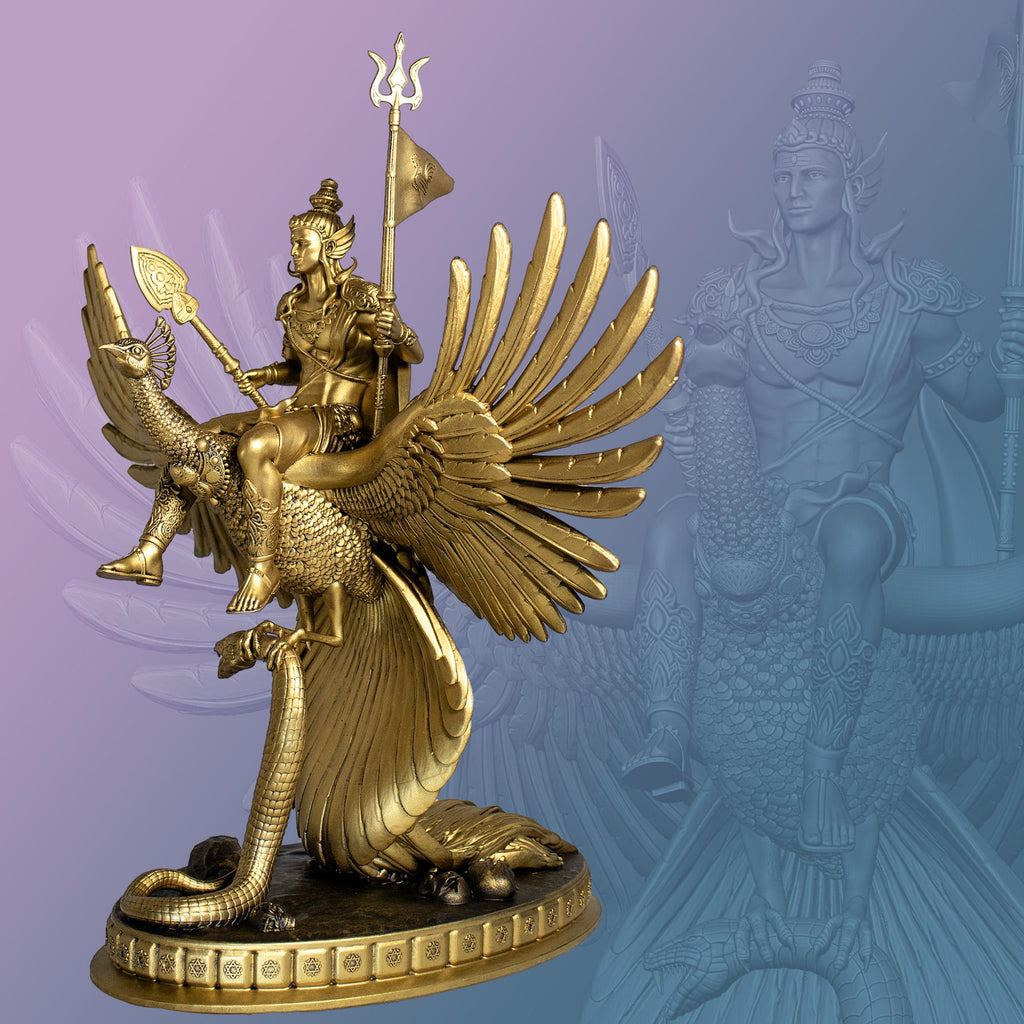 Lord Kartikeya Statue (Small 7.25"). Skanda, Murugan, Kumara, Lord Shiva's Son. (Handmade, UV-resin)