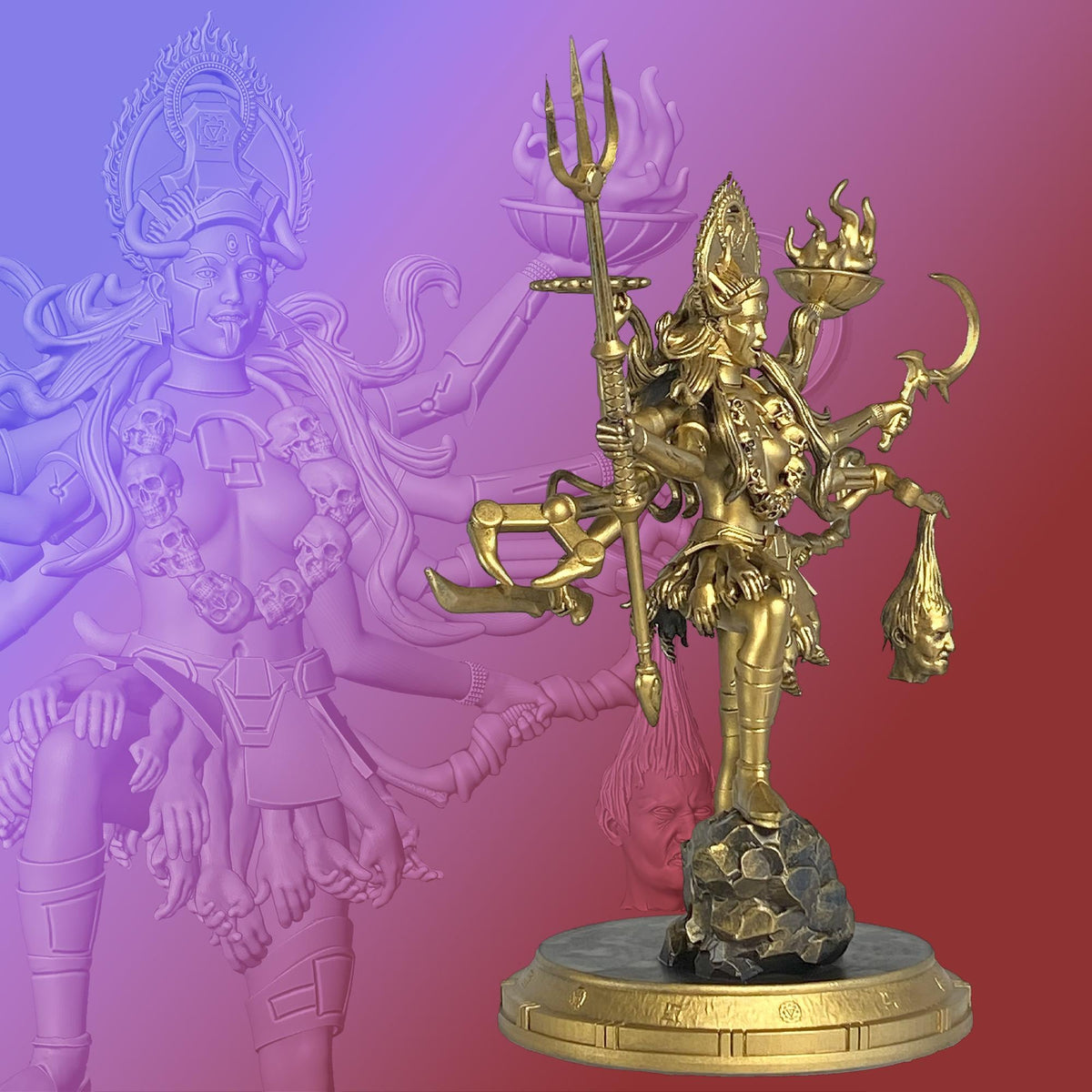 Kali Ma Mahadevi 12" Statue , Goddess of Time and Death (Handmade, UV-resin)