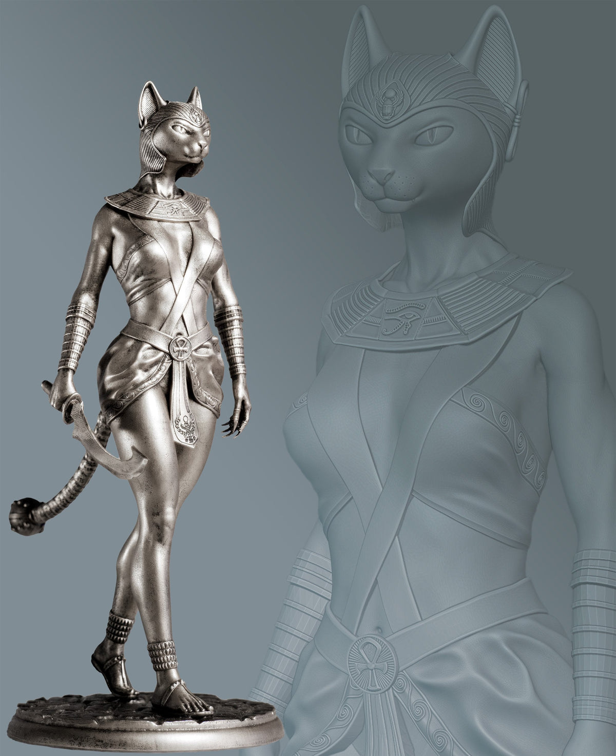 Bastet (Bast) Statue, Ancient Egyptian Cat Goddess of Beauty, Fertility, Music, Arts. (Handmade, UV-resin)