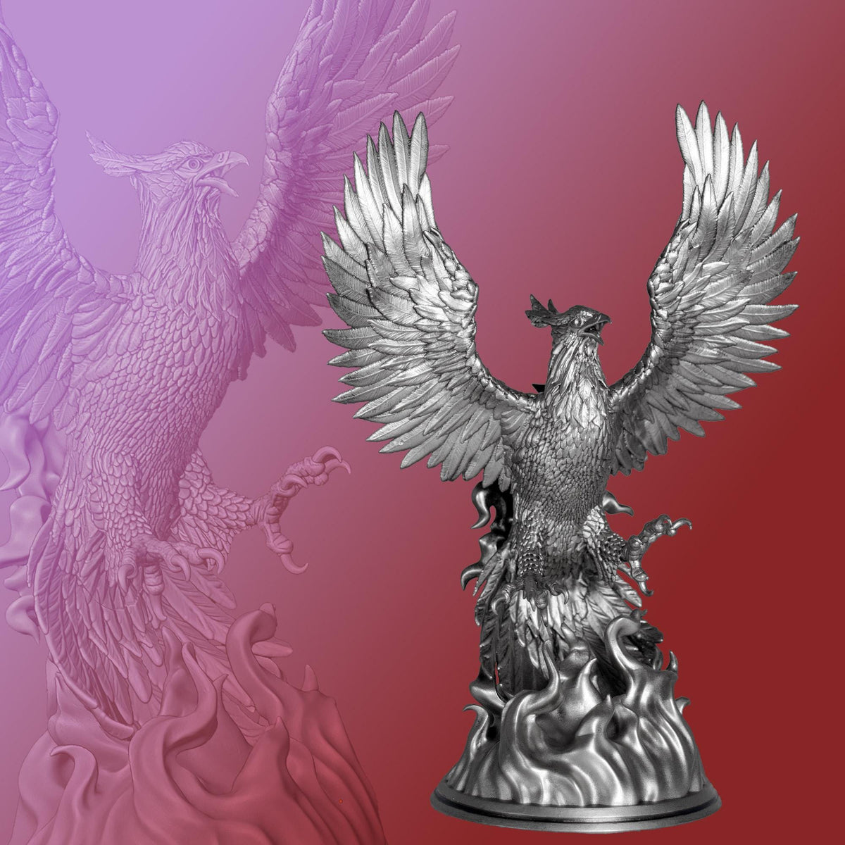 Phoenix Statue, Mythical Immortal Bird. Eternal Triumph of Life over Death. (Handmade, UV-resin)