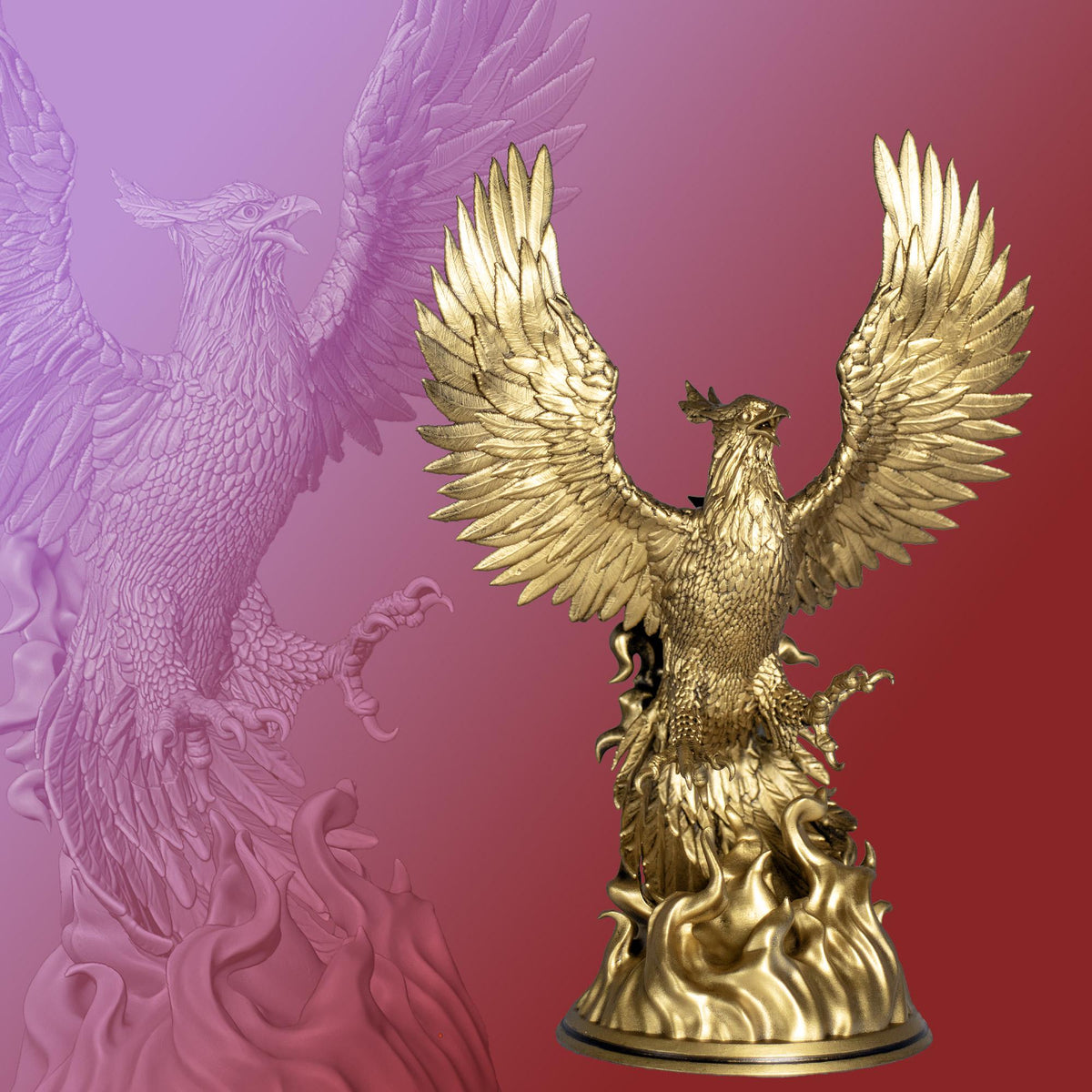 Phoenix Statue, Mythical Immortal Bird. Eternal Triumph of Life over Death. (Handmade, UV-resin)