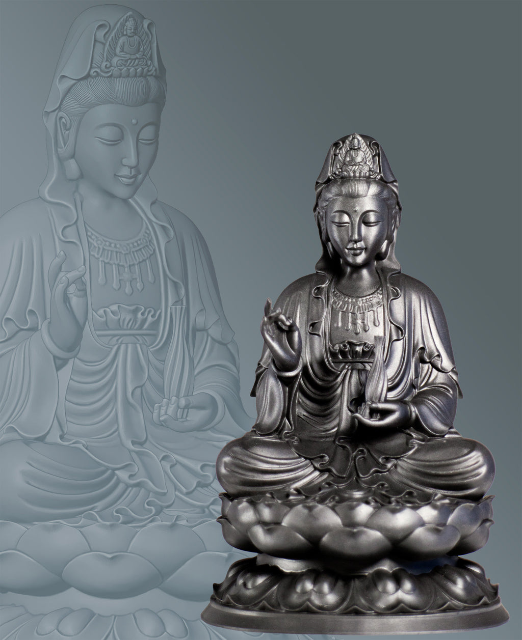 Kwan Yin Avalokiteshvara Statue, Bodhisattva of Compassion, Goddess of Mercy. (Handmade, UV-resin)