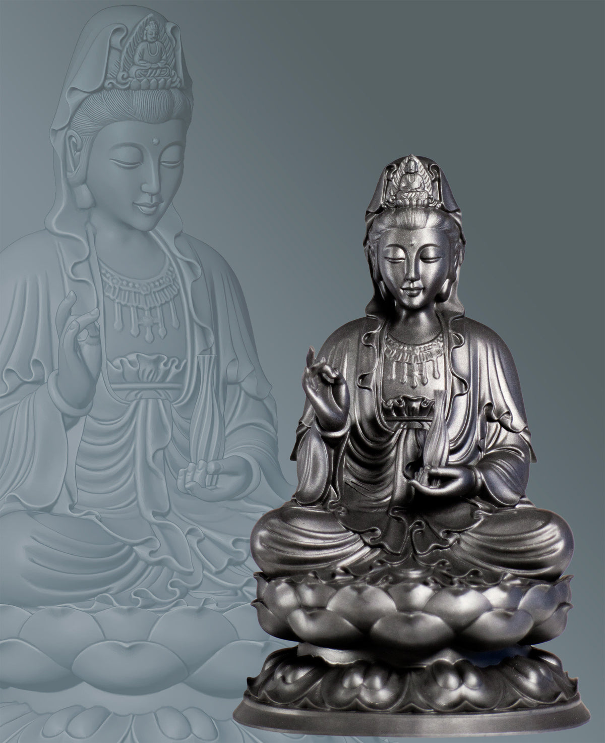 Kwan Yin Avalokiteshvara Statue, Bodhisattva of Compassion, Goddess of Mercy. (Handmade, UV-resin)