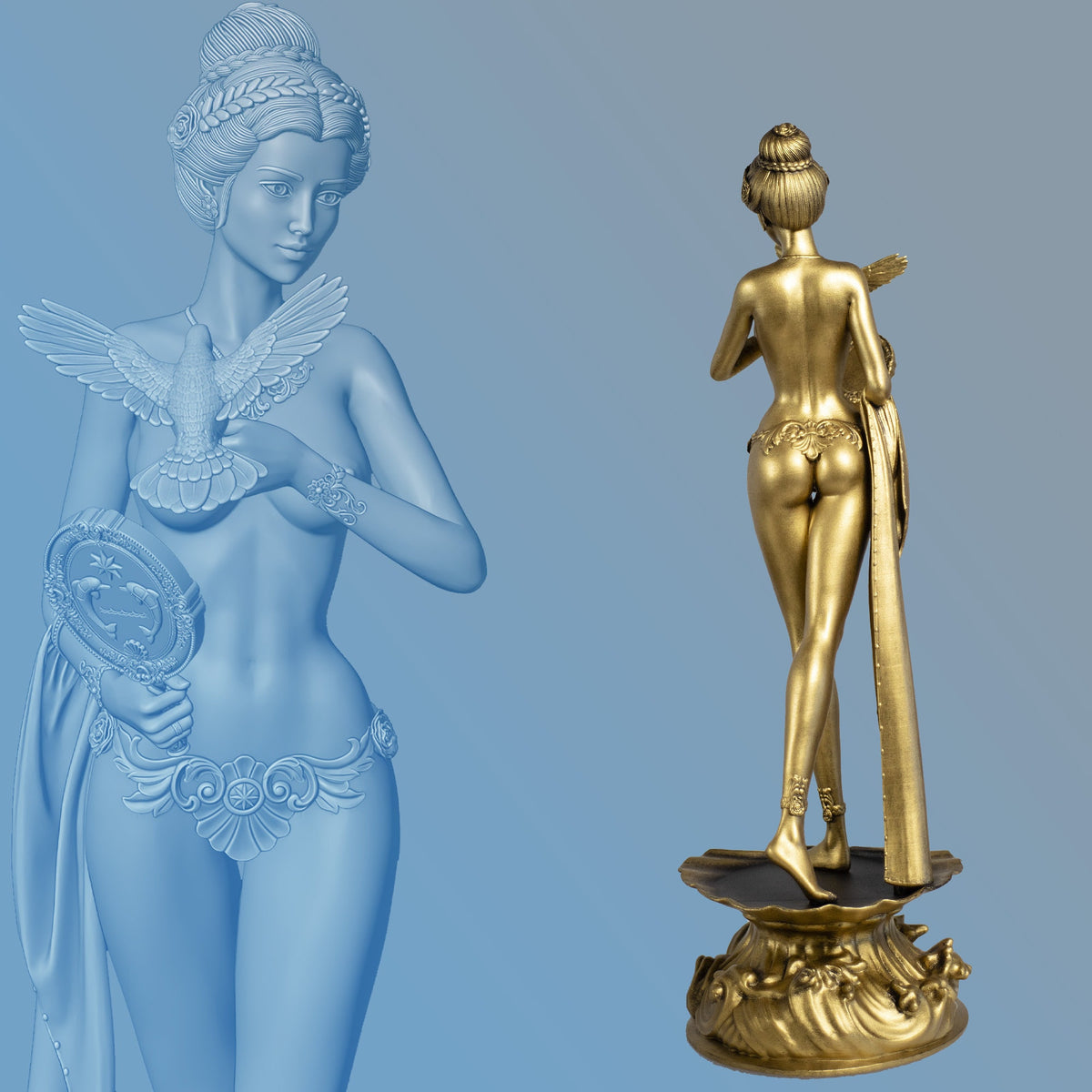 12" Aphrodite (Venus) Statue, Love, Sexuality, Beauty Goddess. In Gold, Silver, Black colors (Handmade, UV-resin)