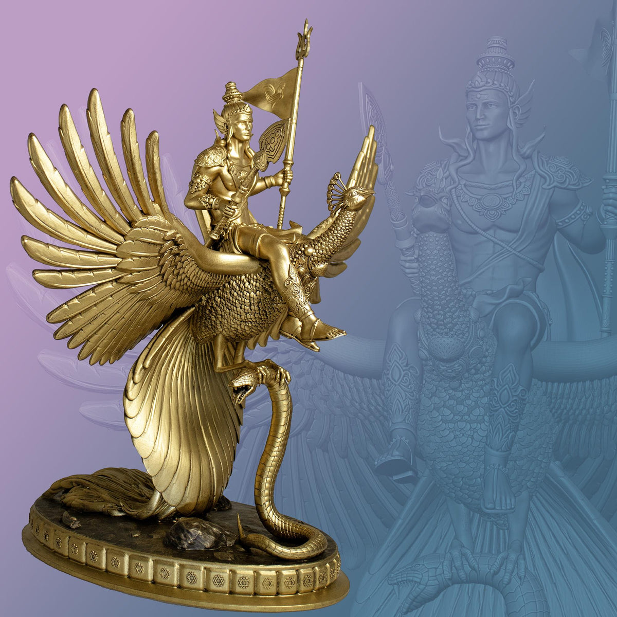 Lord Kartikeya Statue (Big 11"). Skanda, Murugan, Kumara, Lord Shiva's Son. (Handmade, UV-resin)