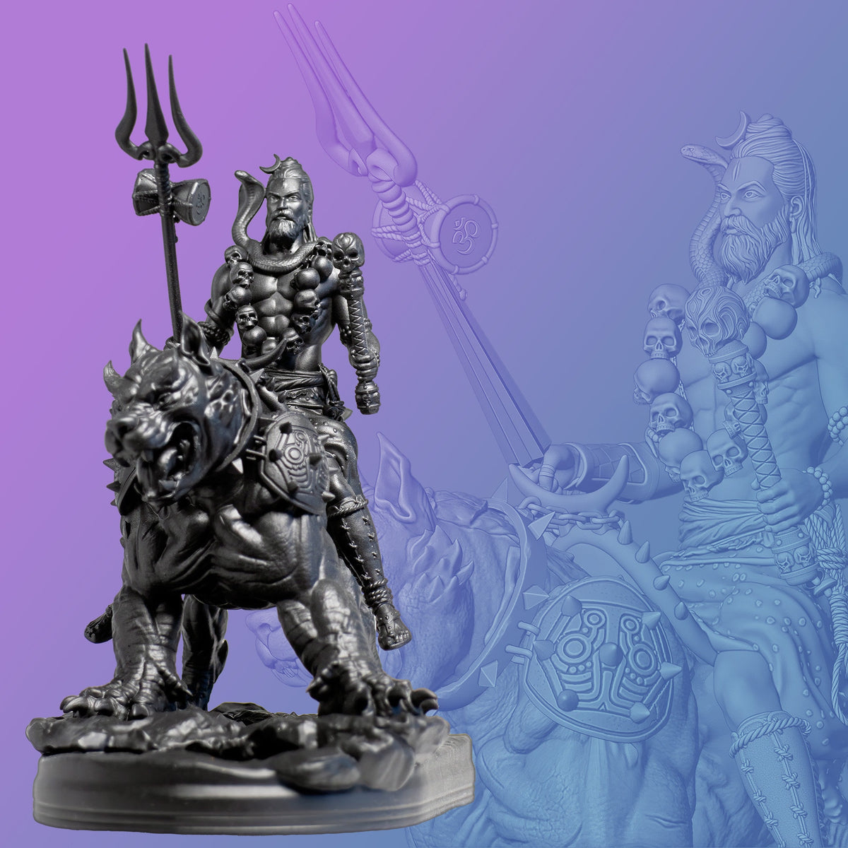 Lord Bhairava Statue, Sri Kaal Bhairav, Lord Shiva's Fearsome Form. (Handmade, UV-resin, 2 sizes)