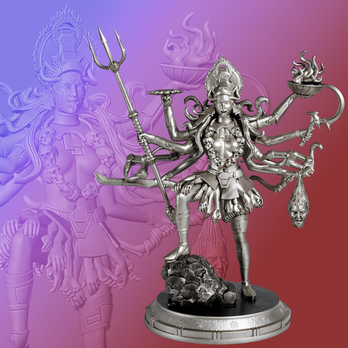 Kali Ma Mahadevi 12" Statue , Goddess of Time and Death (Handmade, UV-resin)