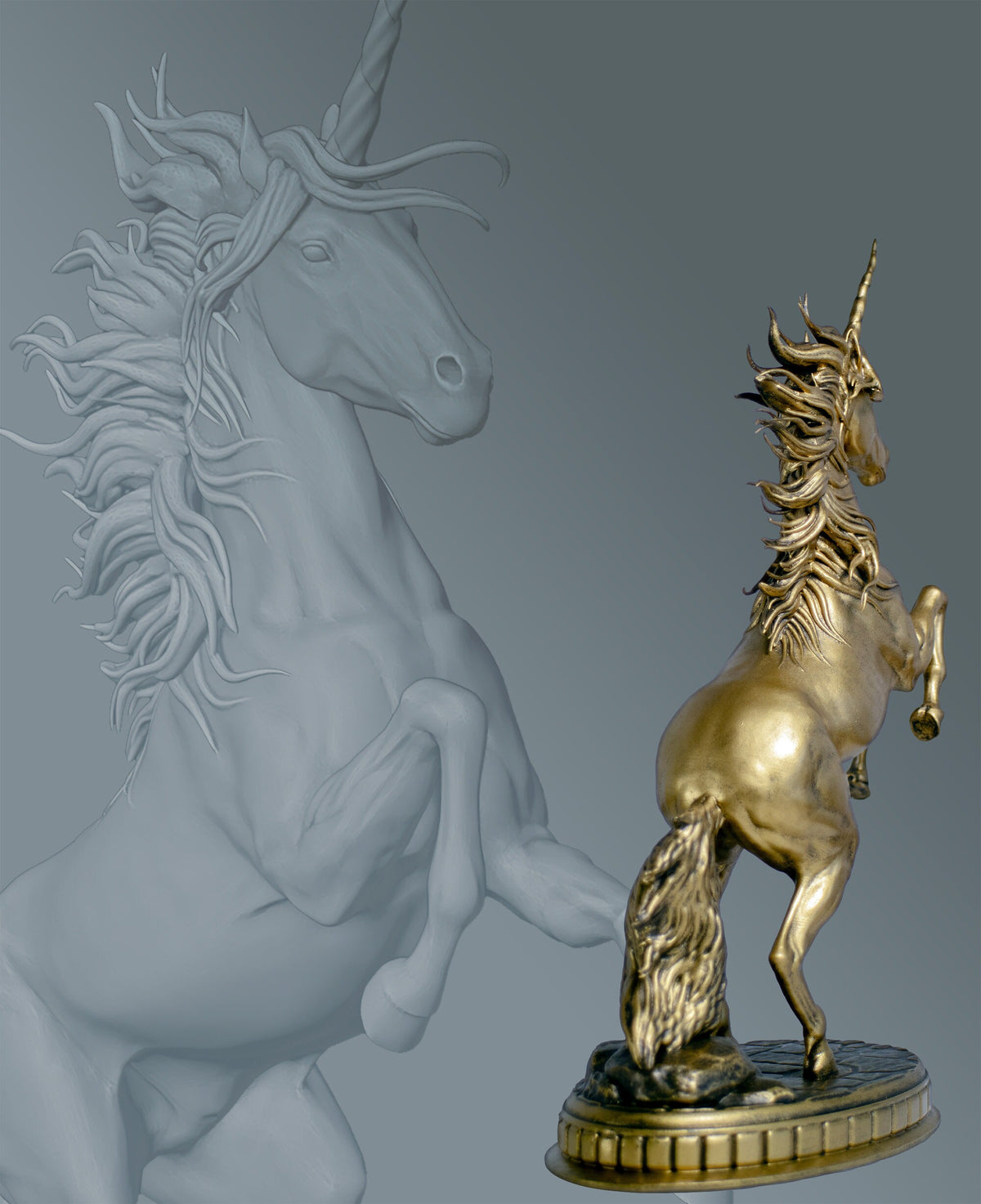 Unicorn (Monoceros) Statue, Mythical Beast in Ancient Europe, India, Babylon, China. (Handmade, UV-resin)