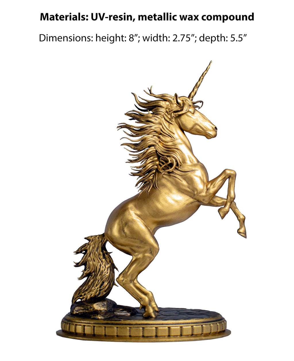 Unicorn (Monoceros) Statue, Mythical Beast in Ancient Europe, India, Babylon, China. (Handmade, UV-resin)