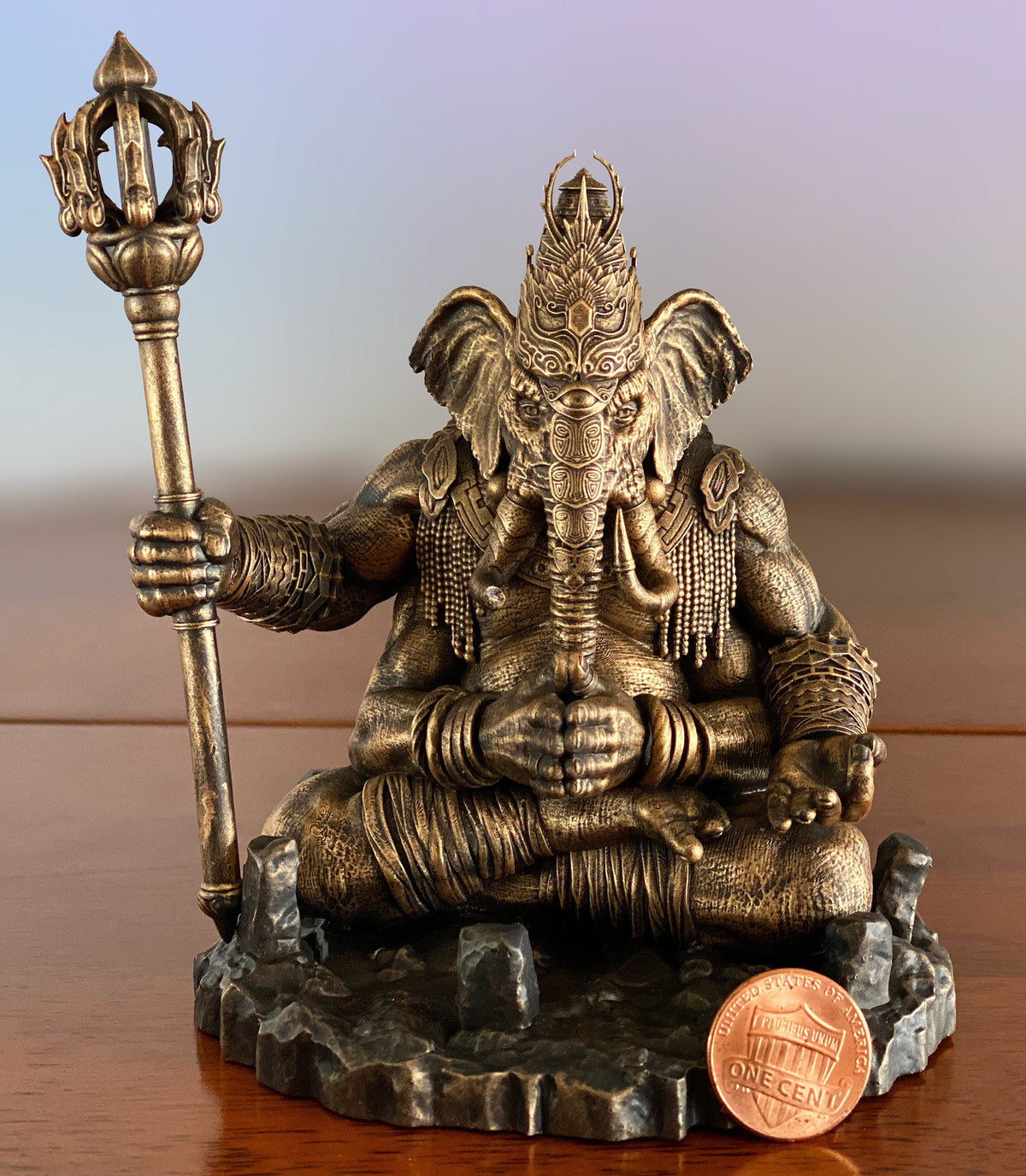 Statue of the Ascetic Lord Ganesha in Yoga Meditation. (Handmade, UV-resin)
