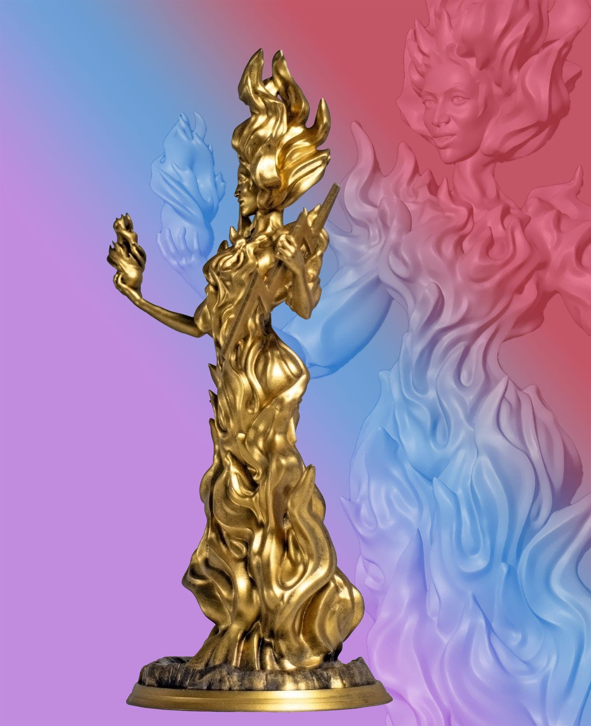 Madame Pele Statue, Hawaiian Goddess of Volcanos, Wind, Fire and Lightning. (Handmade, UV-resin)