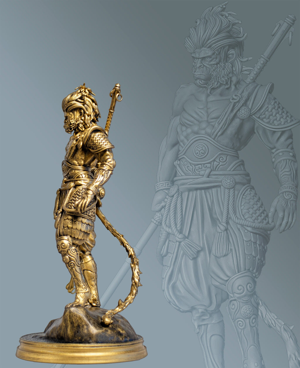 Statue de Sun Wukong, le Roi Singe, divinité bouddhiste Feng Shui (fabriquée à la main, résine UV)