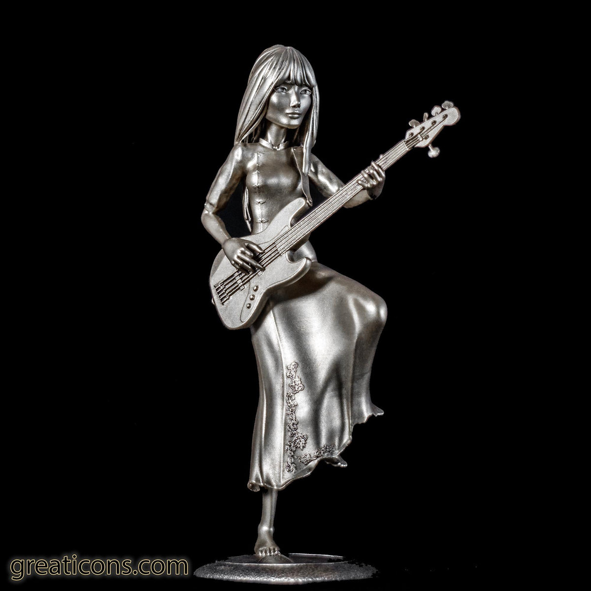 Statuette of Misa (Band-Maid) with bangs, the rock-star bass guitar player (Handmade, UV-resin)