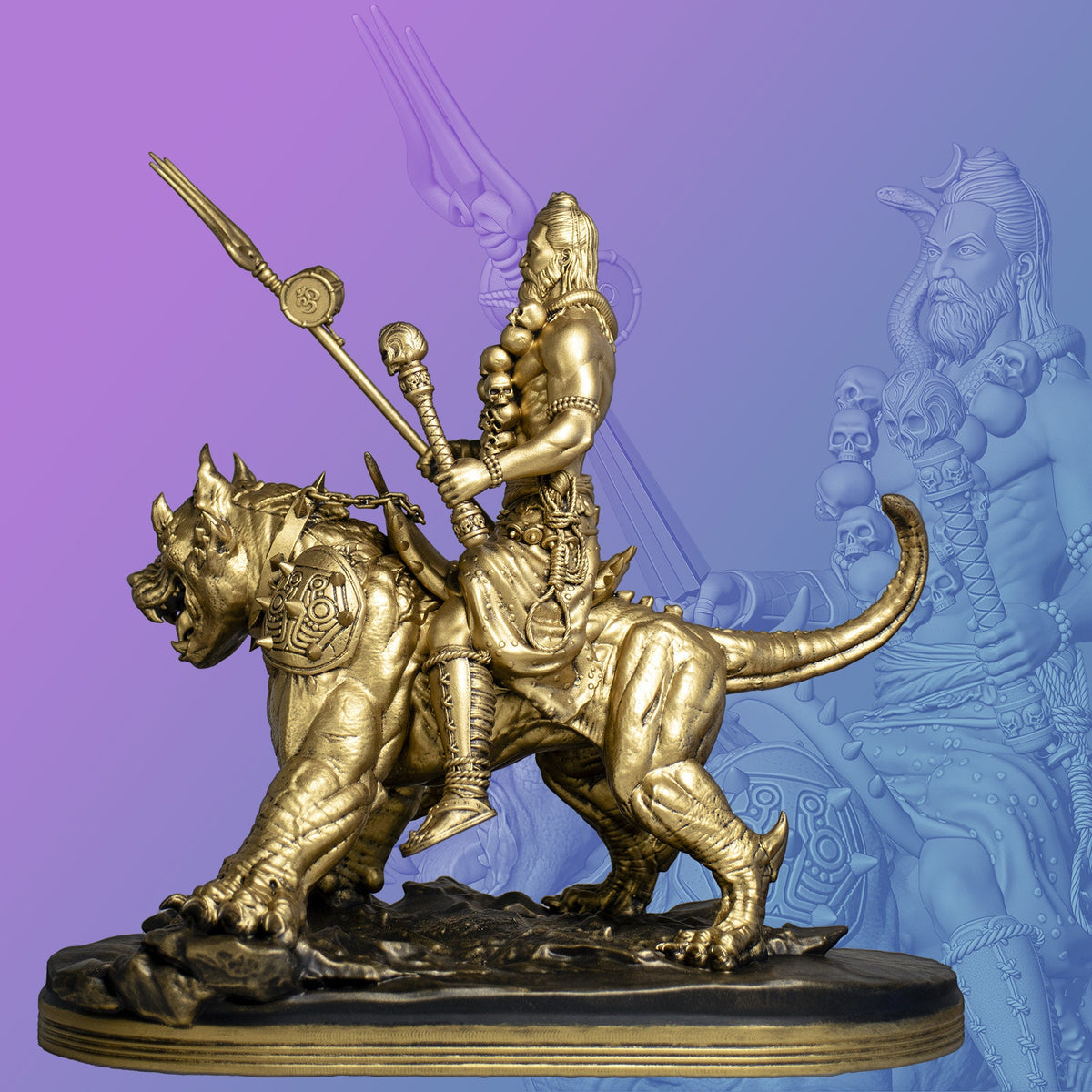 Lord Bhairava Statue, Sri Kaal Bhairav, Lord Shiva's Fearsome Form. (Handmade, UV-resin, 2 sizes)