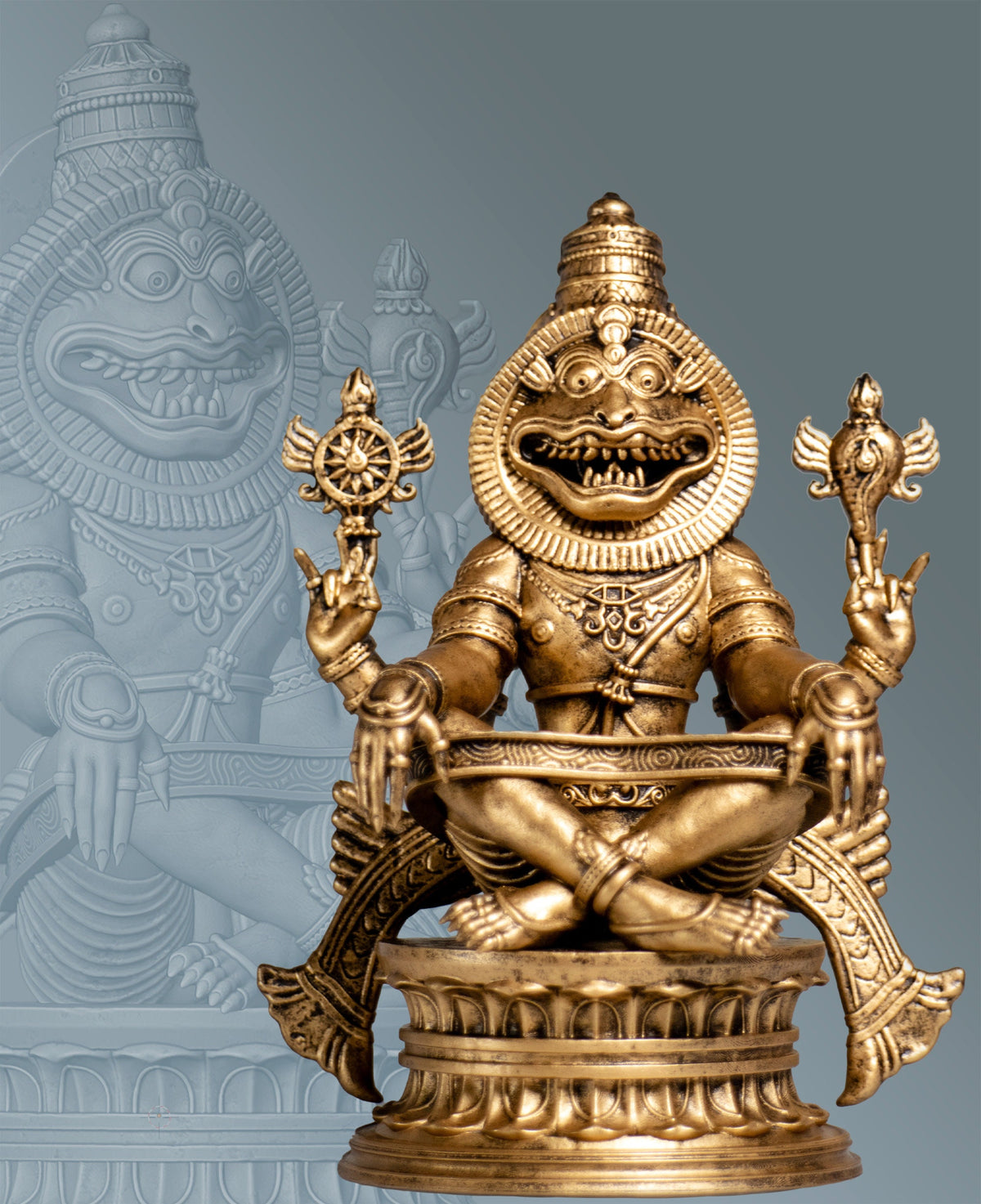 Sri Ugra Narasimha Statue, Yoga Lakshmi Narasimha, Lord Vishnu's 4-th Incarnation. (Handmade, UV-resin)