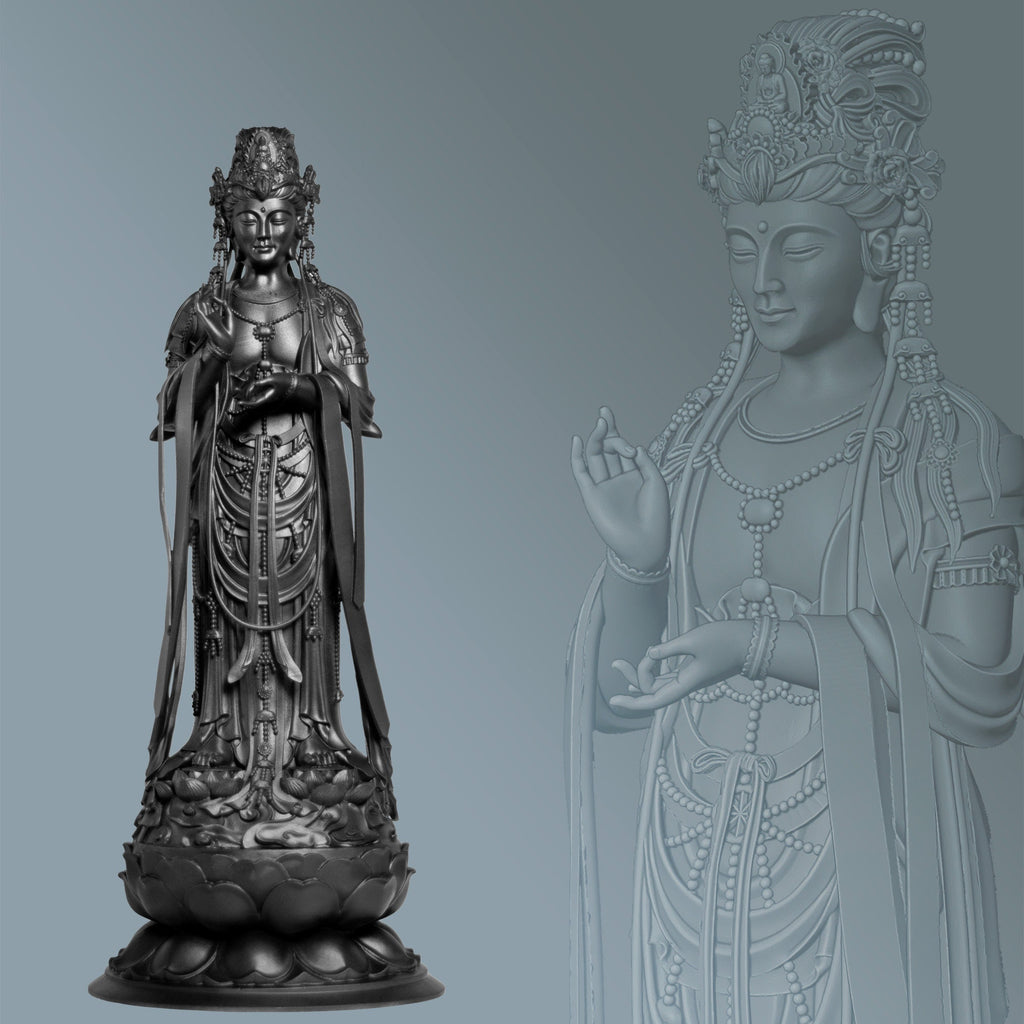 Statue d'Avalokiteshvara. Bouddha éternel Amitabha né de lui-même. Bodhisattva de la compassion Guanyin (fait main, résine UV)