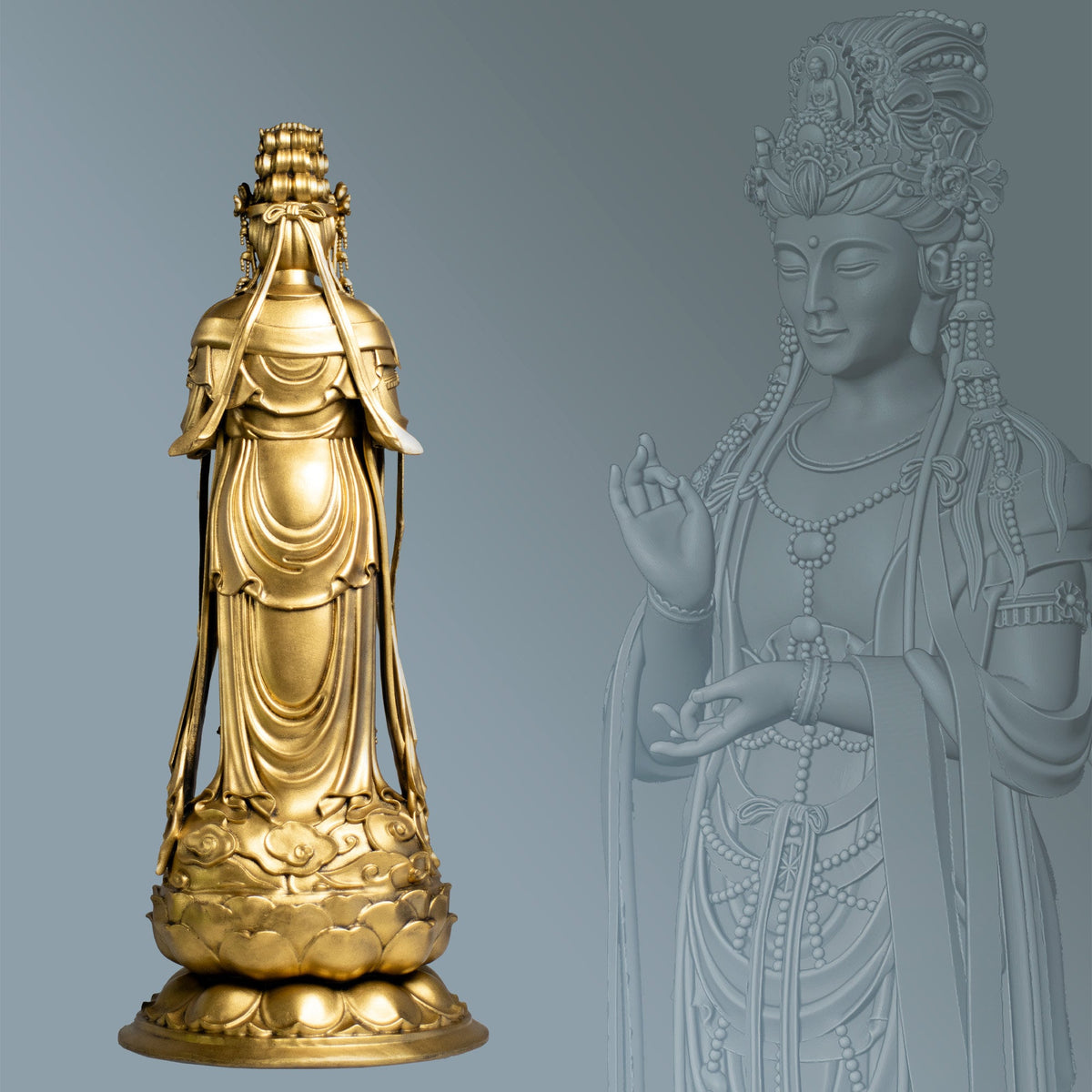 Avalokiteshvara Statue. Self-born Eternal Buddha Amitabha. Guanyin Bodhisattva of Compassion (Handmade, UV-resin)