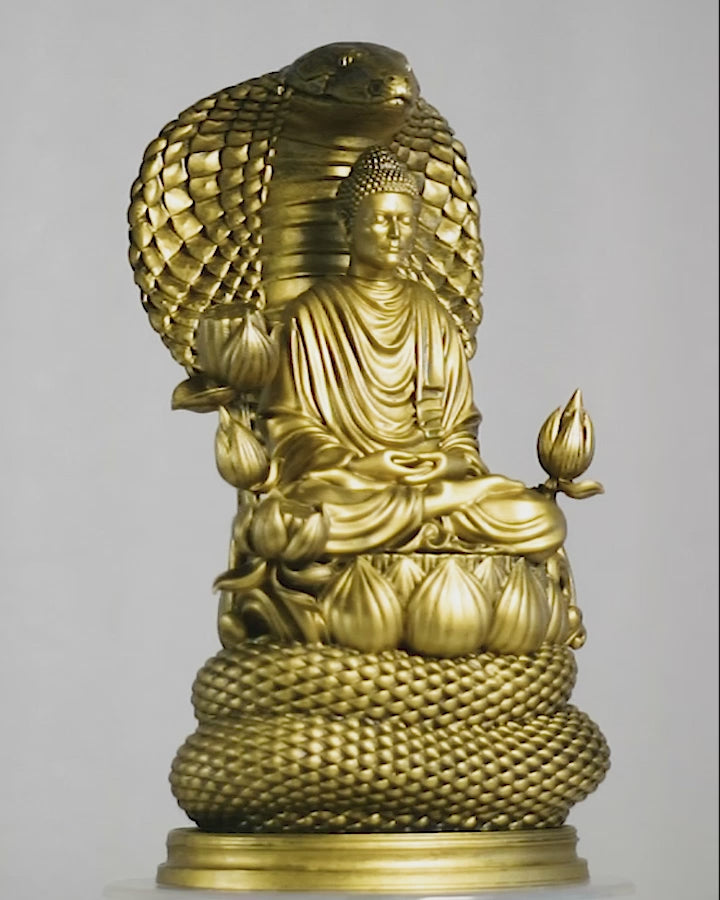 Buddha Statue. Siddhartha Gautama, the Buddha, Buddhism Founder.  Protected by Naga King Mucalinda. (Handmade, UV-resin)