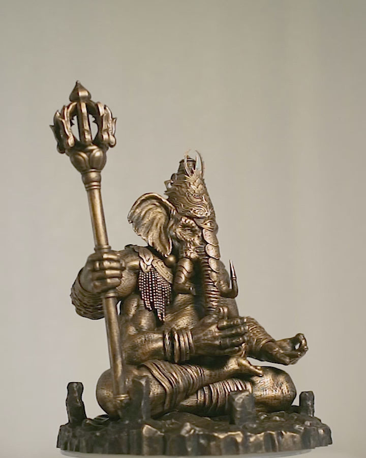 Statue of the Ascetic Lord Ganesha in Yoga Meditation. (Handmade, UV-resin)