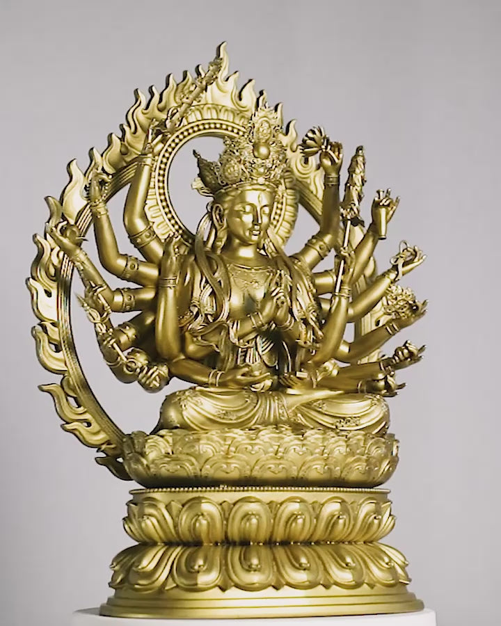 18-armed Cundi Buddha Mother Statue, Female Deity in Mahayana Buddhism (Handmade, UV-resin)