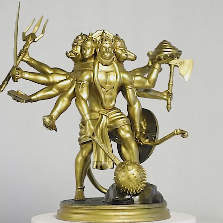 Statue de Lord Panchamukhi Hanuman, forme à 5 visages d'Hanuman (Fait main, résine UV, 2 tailles)