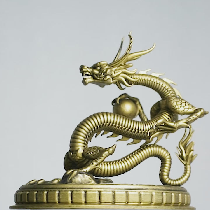 Statue of Chinese Dragon (a.k.a. Lung, Long, 龙, 龍 or Loong) holding the Earth (Handmade, UV-Resin, 2 sizes)